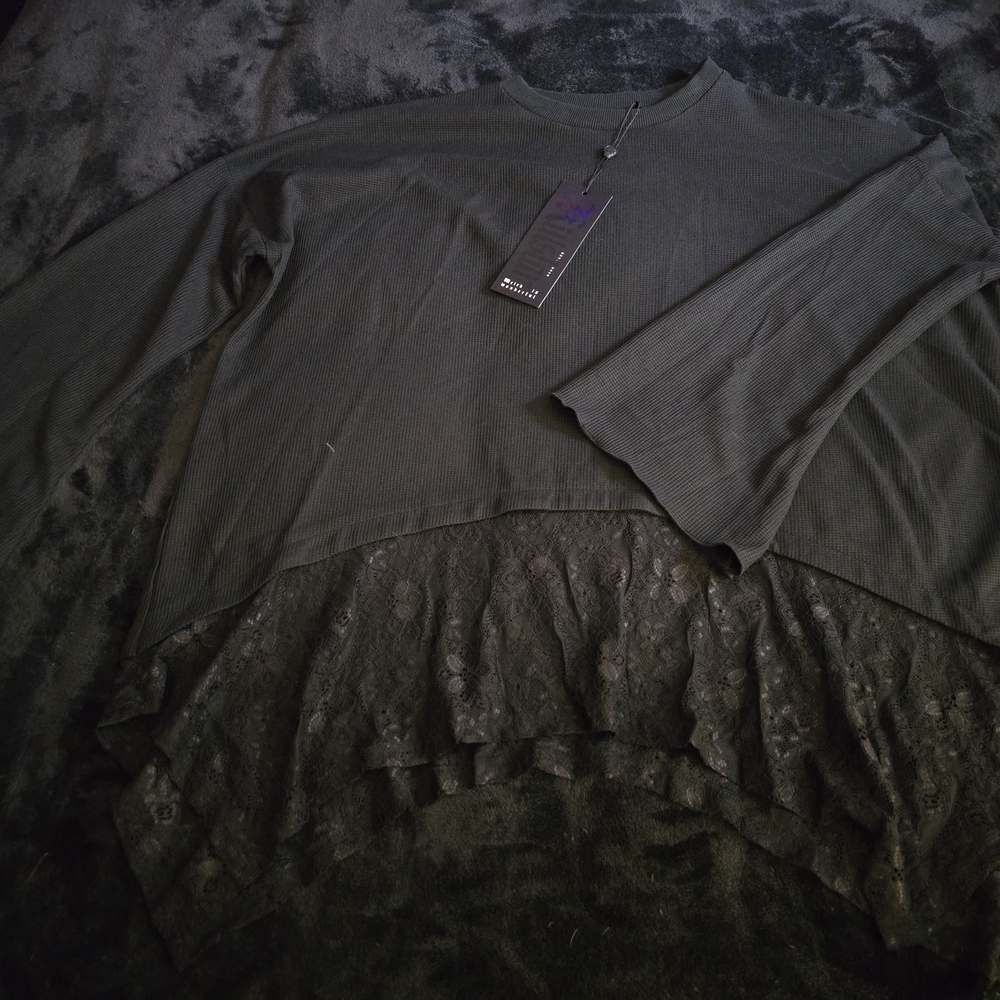 Black Long Sleeve Top with Lace Hem